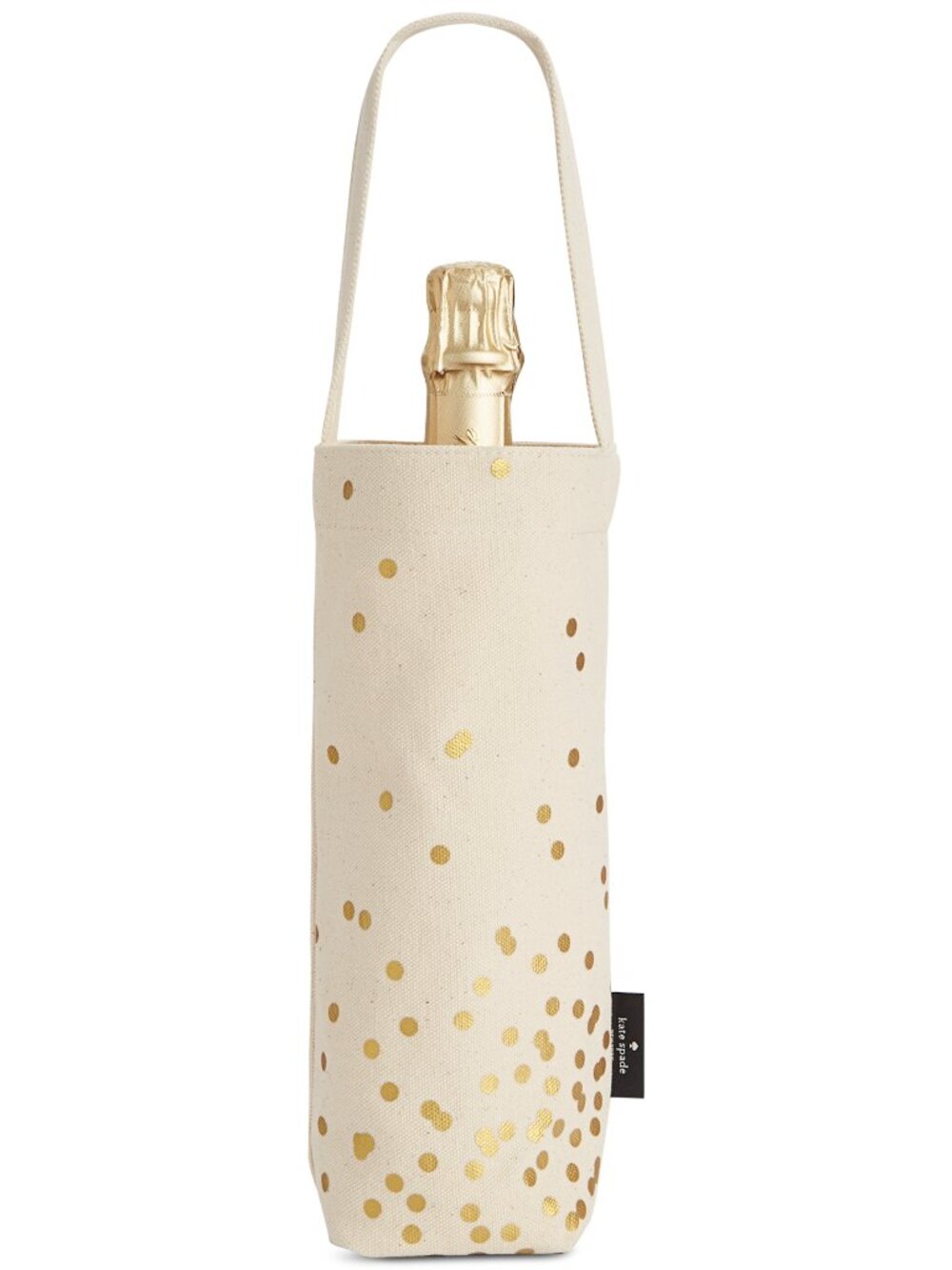 KATE SPADE NEW YORK Natural Metallic Gold Confetti Dot Canvas Wine Tote Bag